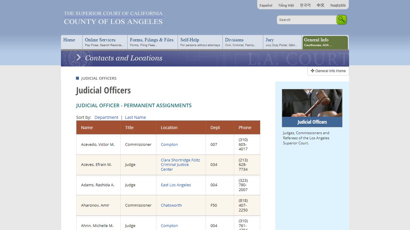 Judicial Officers - Contacts and Locations - LA Court